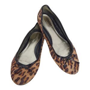 GRACELAND Animal Print Ballet Flats Size 8.5 Bow Black Tan Leopard EU Size 39